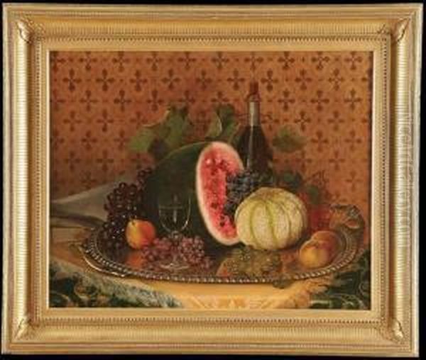 Still Life With Watermelon, Grapes, Peaches And Pears Oil Painting by William Mason Brown