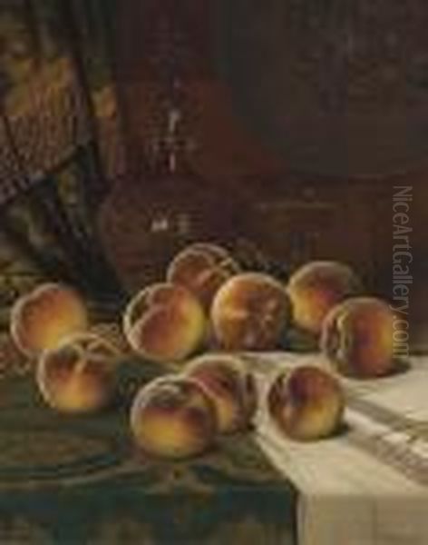 Still Life With Peaches Oil Painting by William Mason Brown