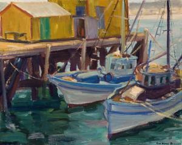 Fishing Boats At Dock Oil Painting by George Elmer Browne