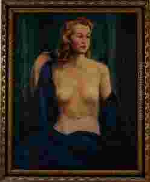 Nude With Blue Cloth Oil Painting by George Elmer Browne