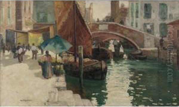 Bridge Oil Painting by George Elmer Browne