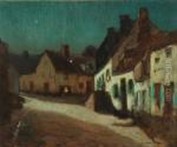 Street Scene, Night Oil Painting by George Elmer Browne