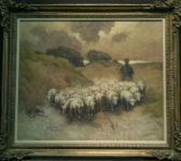 Returning Flock Oil Painting by George Elmer Browne