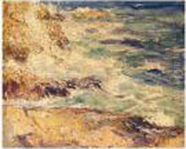 Waves Breaking Against The Shore This Lot Contains 1 Item(s). Oil Painting by George Elmer Browne