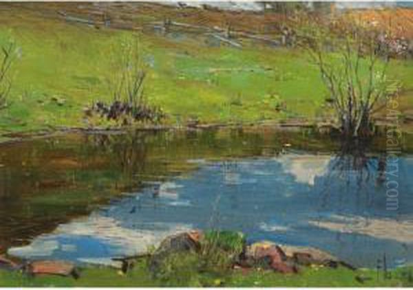 Springtime By The River, Ontario Countryside Oil Painting by Peleg Franklin Brownell