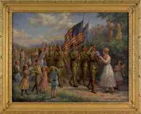 Armistice Day Troops In France Oil Painting by Jennie Augusta Brownscombe