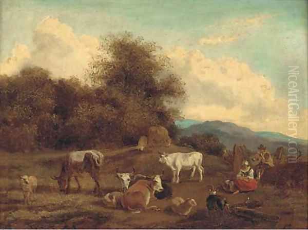 Cattle in a landscape Oil Painting by Nicolaes Berchem