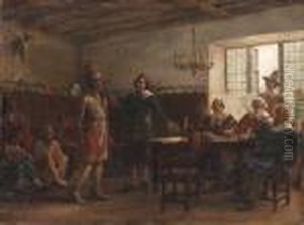 Massasoit Signing A Treaty Oil Painting by Jennie Augusta Brownscombe