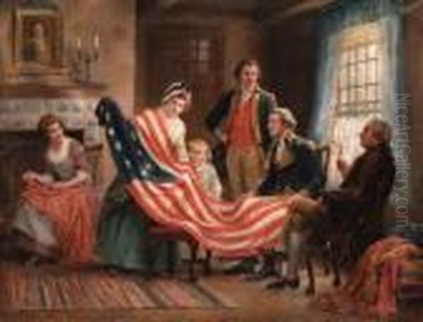 Examining The Flag Oil Painting by Jennie Augusta Brownscombe