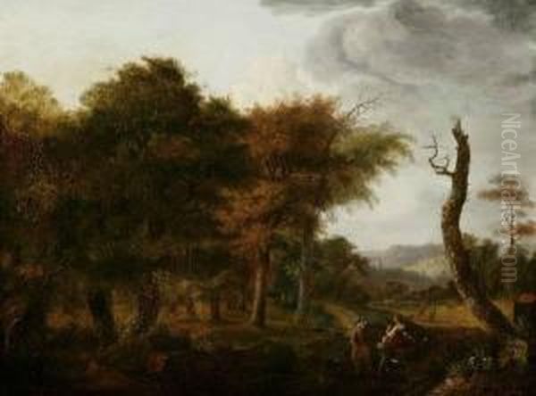 Landscape With Figures And Horse And Dog Oil Painting by Lazare Bruandet