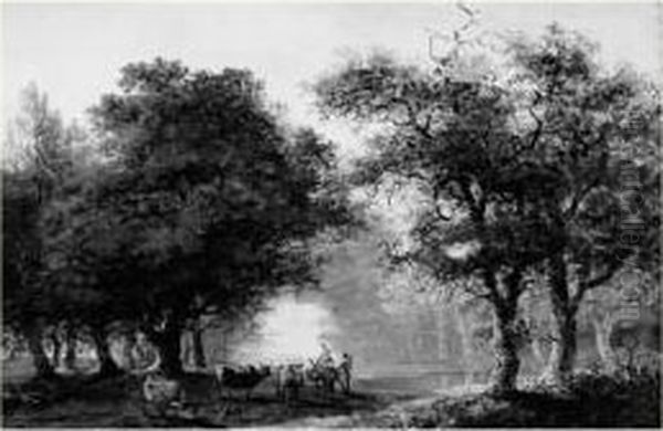 Bergers Dans La Foret De Fontainebleau Oil Painting by Lazare Bruandet