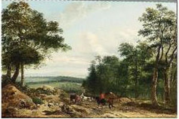 A Wooded Landscape With A Oil Painting by Lazare Bruandet