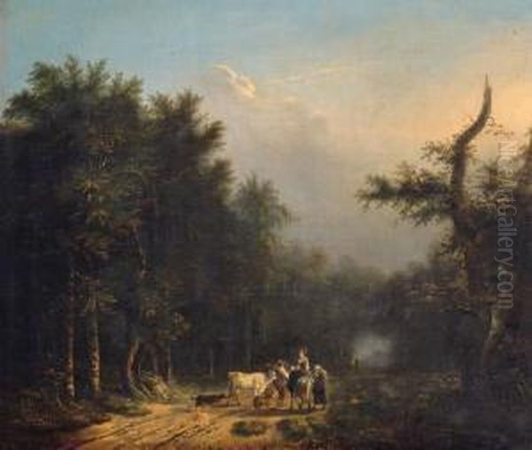 Paysans Et Leur Troupeau Dans La Foret Oil Painting by Lazare Bruandet