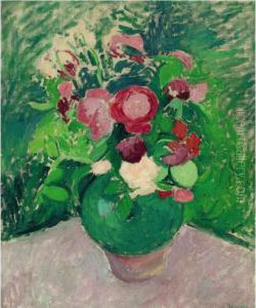 Green Jug Of Roses: Still Life (bouquet Of Flowers) Oil Painting by Patrick Henry Bruce