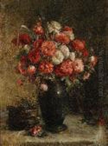 Summer Flowers In A Vase Oil Painting by Hermina Bruck