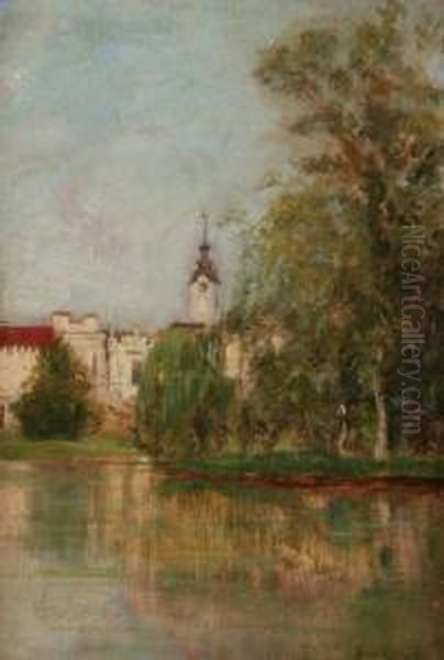 Kastely A Vizparton Oil Painting by Lajos Bruck