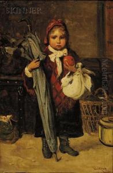 Ready For School Oil Painting by Lajos Bruck