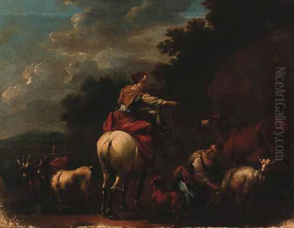 Drovers With Goats And A Cow In A Landscape Oil Painting by Nicolaes Berchem