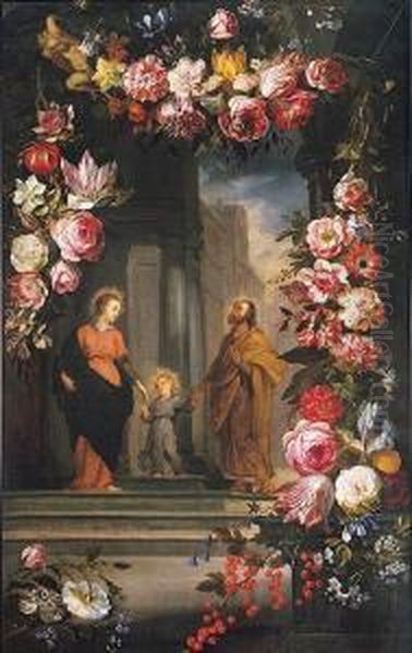 Guirnalda De Flores Con Trinidad En La Tierra Oil Painting by Jan Peeter Brueghel