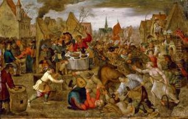 La Bataille Entre Carnaval Et Careme Oil Painting by Pieter III Brueghel