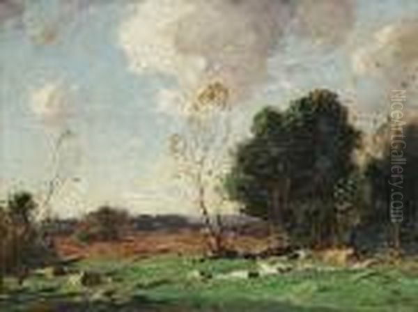 Landscape Of Trees On The Edge Of Aclearing Oil Painting by George Matthew Bruestle