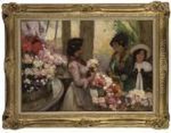 The Flower Seller Oil Painting by Ricardo Brugada y Panizo