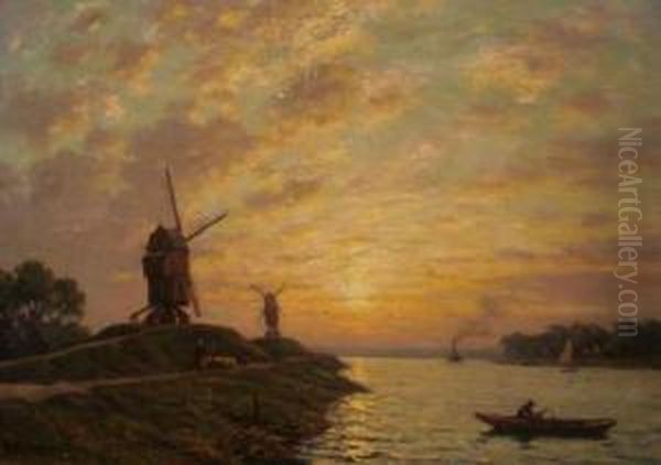 La Meuse A Dordrecht Oil Painting by Victor Brugairolles