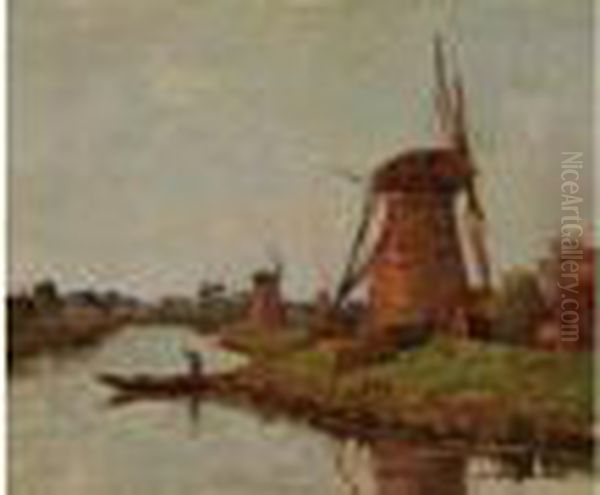 Canal Et Moulin En Hollande Oil Painting by Victor Brugairolles