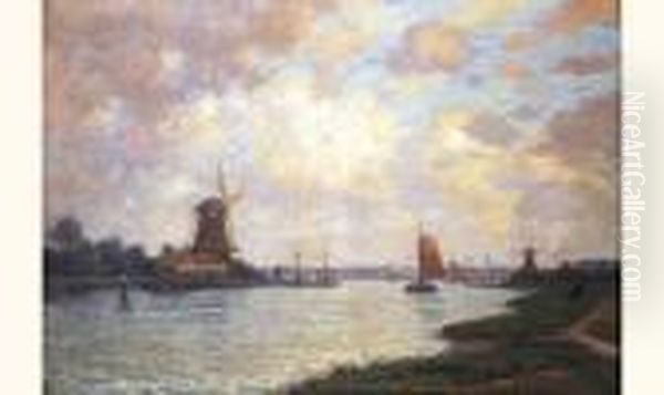 Les Environs De Dordrecht Oil Painting by Victor Brugairolles