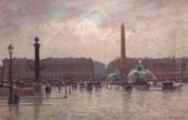 Place De La Concorde Par Temps De Pluie Oil Painting by Victor Brugairolles