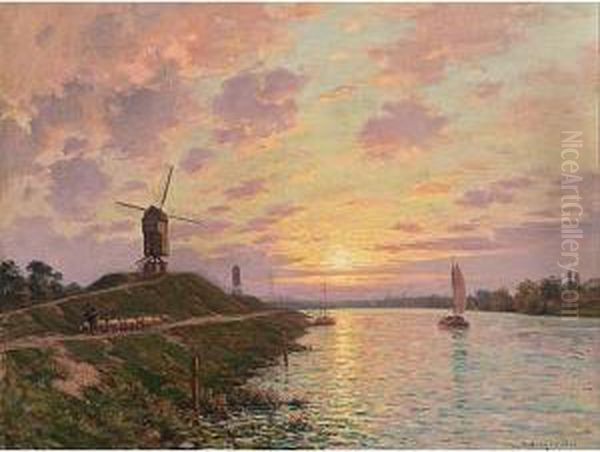 Soleil Couchant Oil Painting by Victor Brugairolles