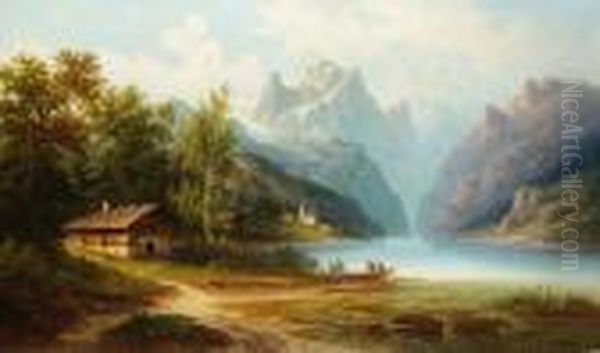 Alpenlandschaft Mit Gebirgssee Oil Painting by Colestin Brugner