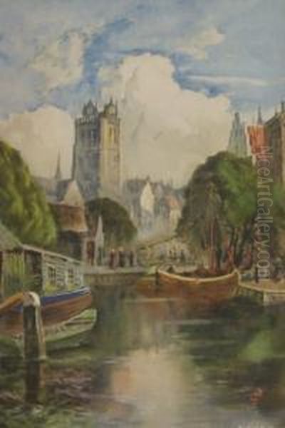 Canal Scenes, Bruges Oil Painting by Louis Burleigh Bruhl