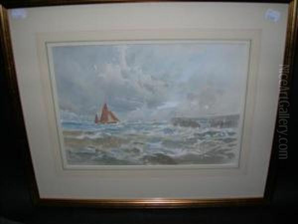 East Anglianestuary The Harbour Mouth A Pair Oil Painting by Louis Burleigh Bruhl