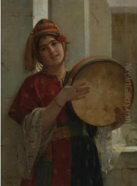 Tambourine Player Oil Painting by Guillaume Charles Le Brun