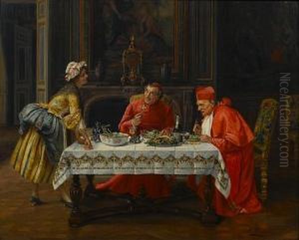 A Hearty Meal Oil Painting by Francois Brunery