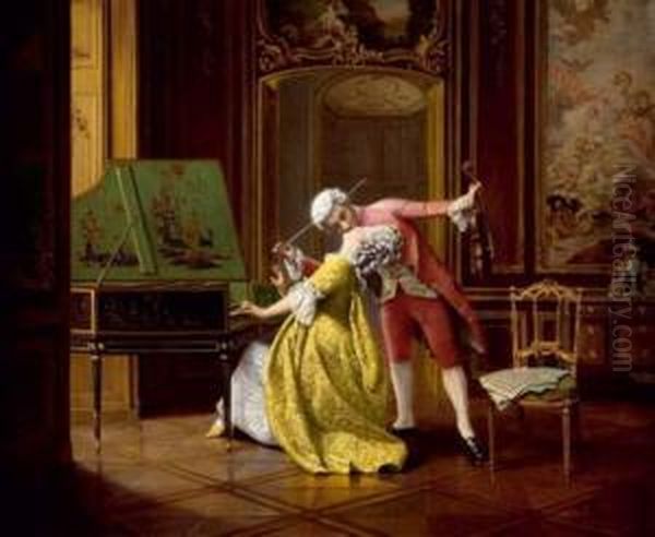 La Lecon De Musique Oil Painting by Francois Brunery