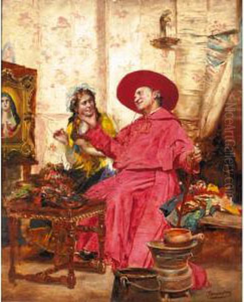 The Cardinal Entertains I Oil Painting by Francois Brunery