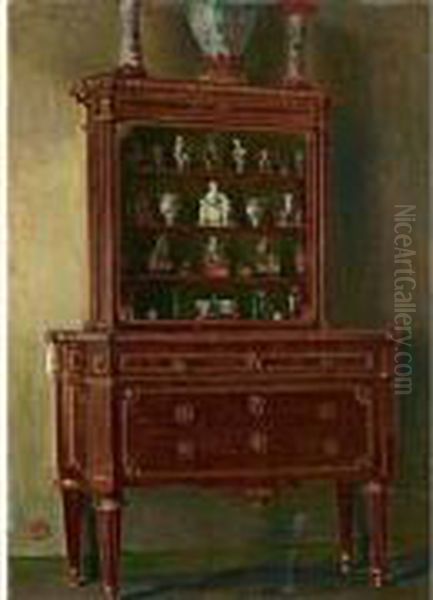 Commode Bonheur Du Jour Oil Painting by Francois Brunery