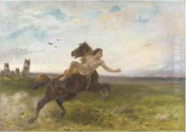 Mazeppa Fuyant Les Loups Oil Painting by Pierre Auguste Brunet-Houard