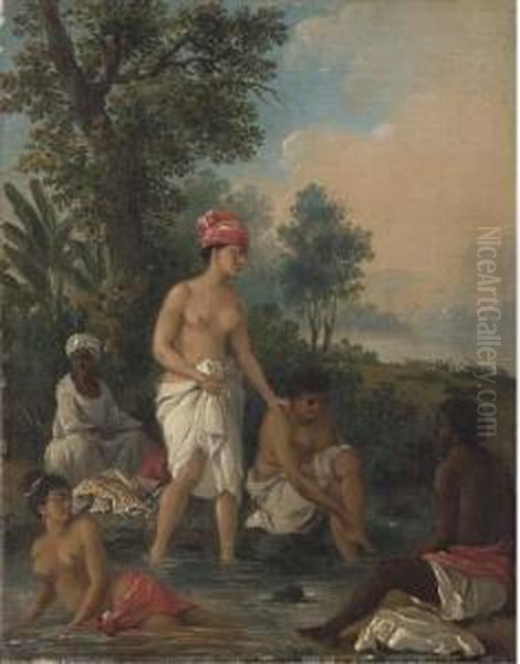 Free Women Of Dominica Bathing In A Stream Oil Painting by Agostino Brunias