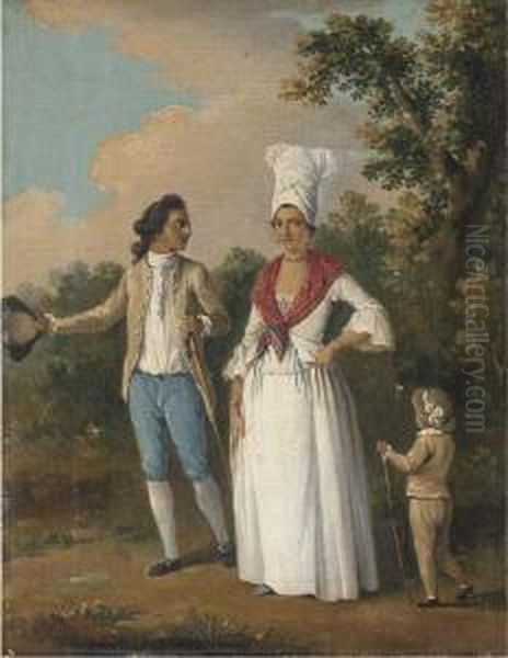 Mulattoes And A Child Promenading, Dominica Oil Painting by Agostino Brunias