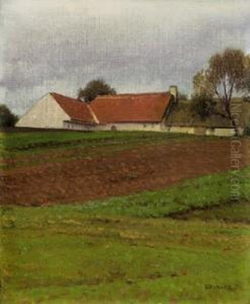 Bauerngehoft In Oberosterreich Oil Painting by Ferdinand Brunner