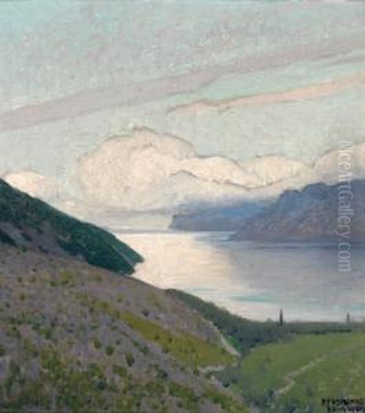 Gardasee Oil Painting by Ferdinand Brunner