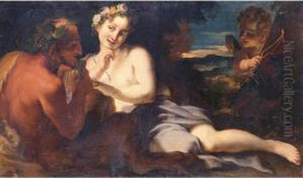 Jupiter And Antiope Oil Painting by Girolamo Brusaferro