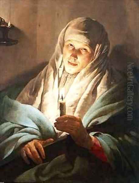 A Woman with a Candle and Cross Oil Painting by Hendrick Ter Brugghen