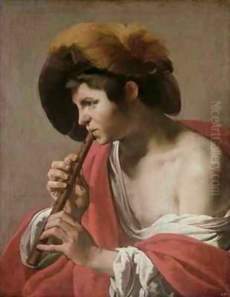 Knave Playing a Recorder Oil Painting by Hendrick Ter Brugghen