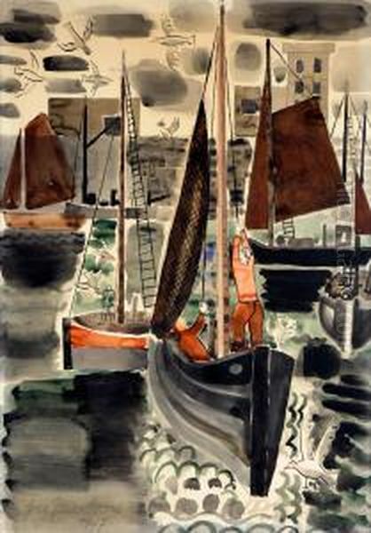 Port De Peche. Oil Painting by Jean Brusselmans