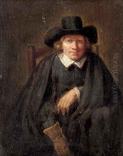 Portrait of a gentleman, seated, half-length, wearing a glove on his right hand Oil Painting by Ferdinand Bol