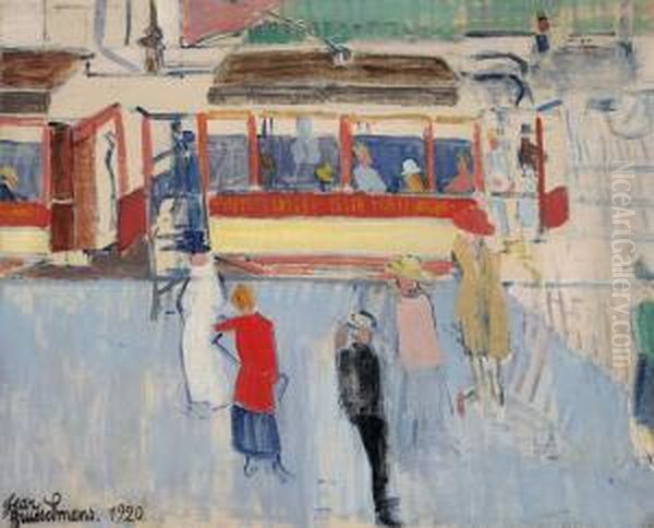 Le Tramway - Tram (1920) Oil Painting by Jean Brusselmans